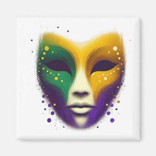 Aimant Masque Mardi Gras jaune violet (Devant)