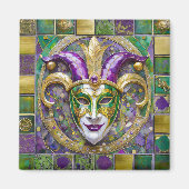 Aimant Masque Mardi Gras Jester Vert Or (Devant)