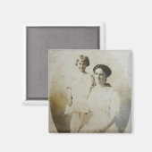 Aimant Masque ovale Maman & Fille RPPC Renversé Photo BW (Recto/Verso)