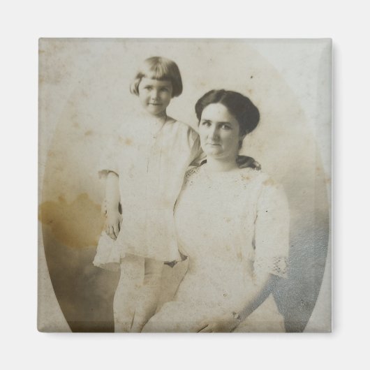 Aimant Masque ovale Maman & Fille RPPC Renversé Photo BW (Devant)