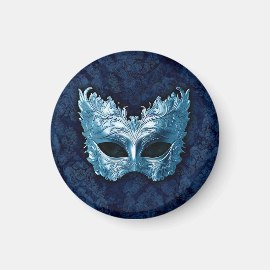 Aimant Masque Vénitien Bleu sur Fond de Damas Bleu (Devant)