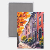 Aimant Massachusetts d'aquarelle Boston Brownstones (Recto/Verso)
