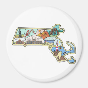 Aimant Massachusetts Map Boston Cape Cod Salem Souvenir