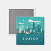 Aimant Massachusetts Night Cityscape | Boston Skyline Art (Recto/Verso)