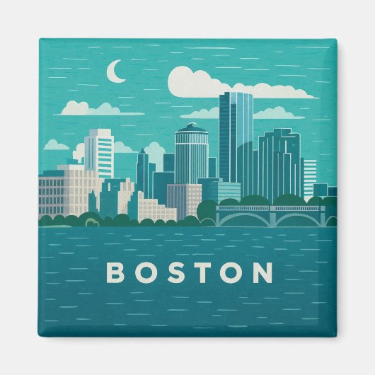Aimant Massachusetts Night Cityscape | Boston Skyline Art (Devant)