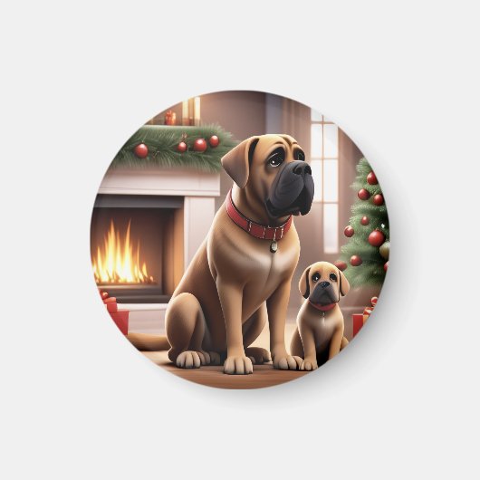 Aimant Mastiff Dogue de Noël Cheminée (Devant)