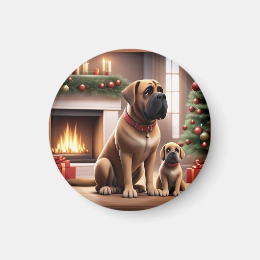 Aimant Mastiff Dogue de Noël Cheminée (Devant)
