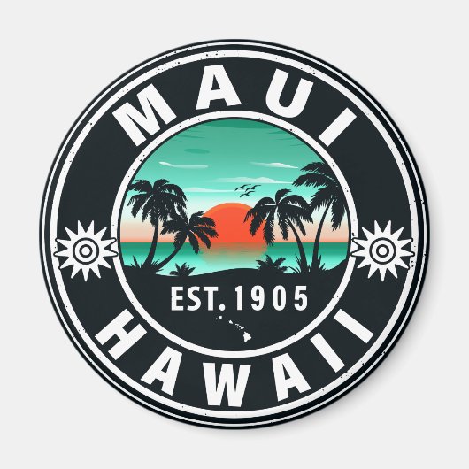 Aimant Maui Island Hawaii Retro Sunset Souvenirs 60s (Devant)