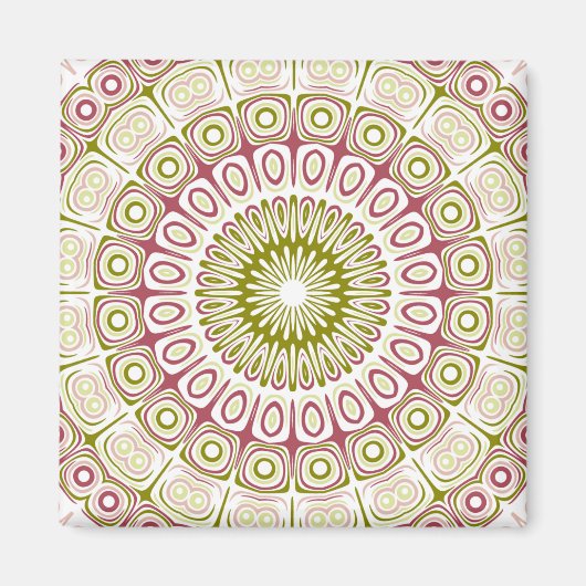 Aimant Médaillon Mandala Rose et Vert Olive (Devant)
