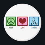 Aimant Médecins Peace Love<br><div class="desc">Un signe de paix, un coeur, et un stéthoscope de médecin.</div>