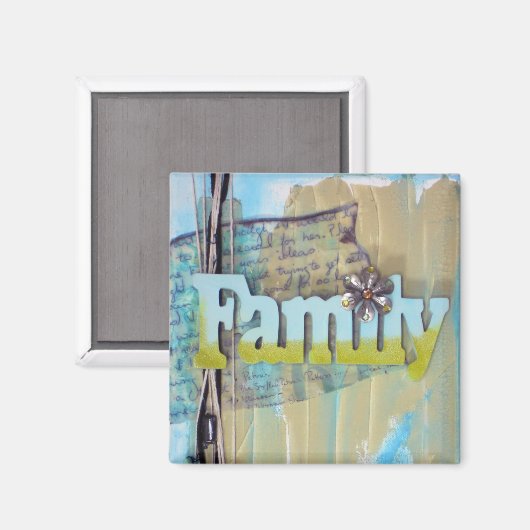 Aimant Médias mixtes Bleu Vert Art familial (Recto/Verso)