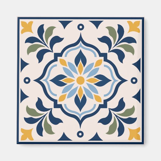 Aimant Mediterranean Floral Tile Pattern (Devant)