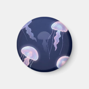 Aimant Méduses iridescentes lumineuses bleu profond rose