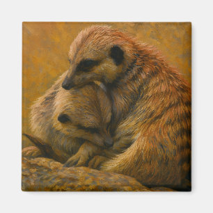 Aimant Meerkat Cuddle - Peinture faunique tonique Terre
