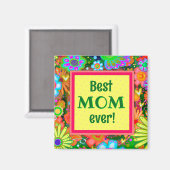 Aimant Meilleure Maman Jaune Joli Coeurs Whimsical Floral (Recto/Verso)