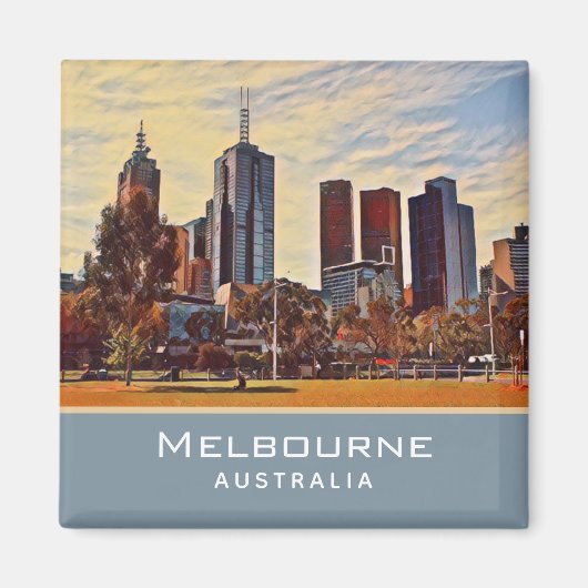 Aimant Melbourne Australie Skyline Watercolor Art (Devant)