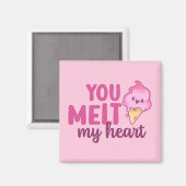 Aimant Melt My Heart Funny Pun mignon Saint Valentin rose (Recto/Verso)