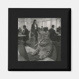 Aimant Mème de chat drôle Fumer la cigarette au travail H