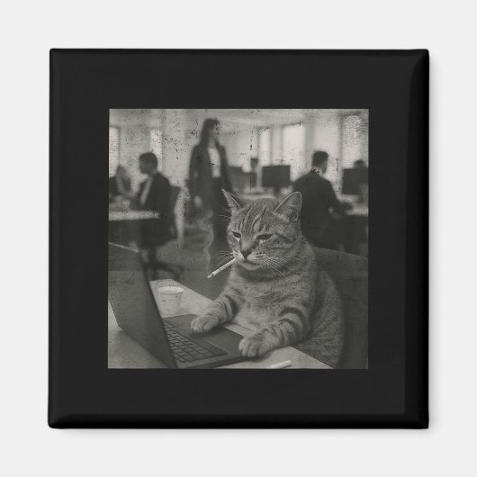 Aimant Mème de chat drôle Fumer la cigarette au travail H (Devant)