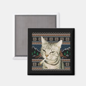 Aimant Mème de chat qui fume drôle de Noël Sweater Ugly C (Recto/Verso)