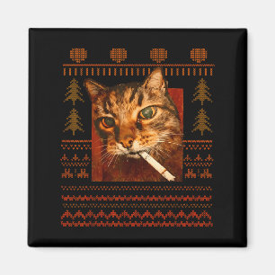 Aimant Mème de chat qui fume drôle Noël laid pour hommes