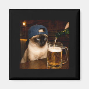 Aimant Mème de chat siamois drôle buvant de la bière