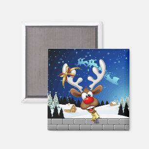 Aimant Mème de Noël drôle de renne qui regarde par-dessus