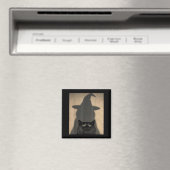 Aimant Mème de sorcière de chat noir drôle Halloween vint (In Situ (Lave-vaisselle))