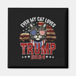 Aimant Même mon chat aime Trump 2024 Drapeau américain de