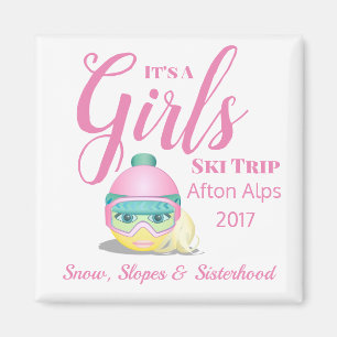 Aimant Méménite de voyage de ski pour filles personnalisé