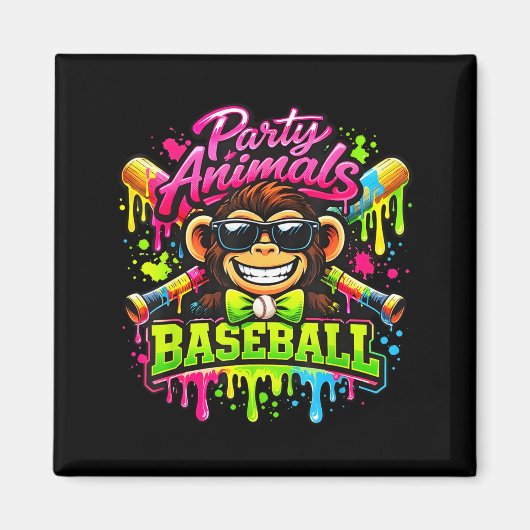 Aimant Mèmes d'animaux de fête baseball singe drôle (Devant)