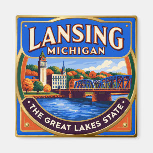 Aimant Mémoire de voyage à Lansing Michigan Grands Lacs