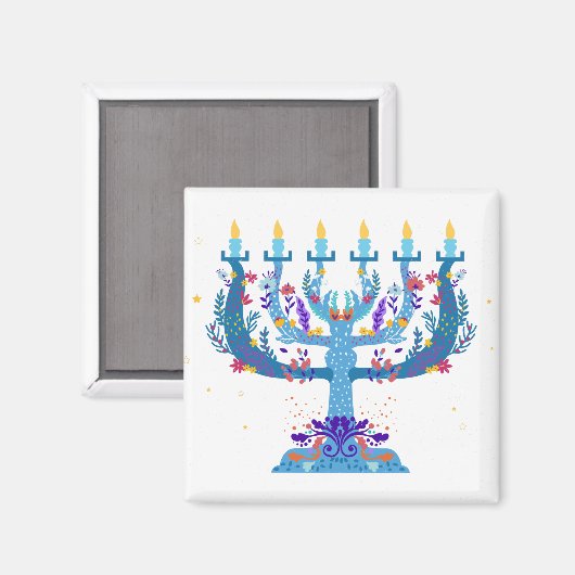 Aimant menorah à fleurs hanoukka (Recto/Verso)