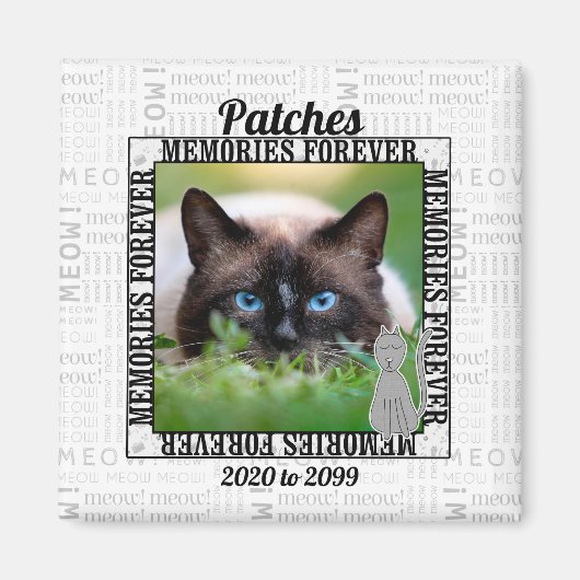 Aimant Meow Cat Memorial avec nom et photo (Devant)