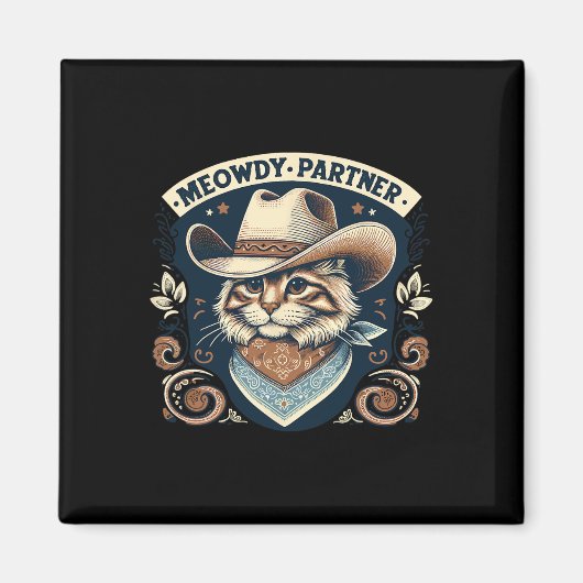 Aimant Meowdy Partenaire Chat Cowboy Casquette Howdy Funn (Devant)