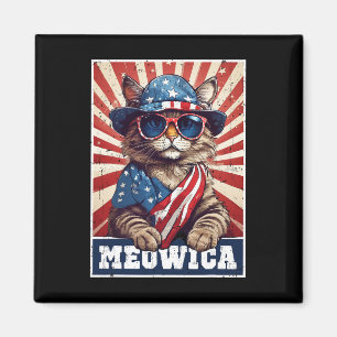 Aimant Meowica 4 juillet Chat Drapeau Américain Chat Funn