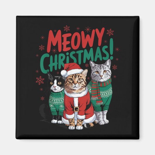 Aimant Meowy Christmas Funny Cat Christmas Holiday Xmas S (Devant)