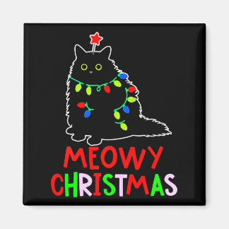 Aimant Meowy Christmas Xmas Lights Black Cat Pajamas