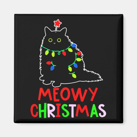 Aimant Meowy Christmas Xmas Lights Black Cat Pajamas (Devant)