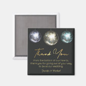 Aimant merci boules de disco noires mariage doré  (Recto/Verso)