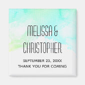 Aimant Merci d'aquarelle vert et bleu Abstrait moderne (Devant)