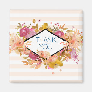 Aimant Merci de bouquet floral orange et rose