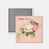 Aimant Merci de bouquet rose et blanc Rose & Rose (Recto/Verso)