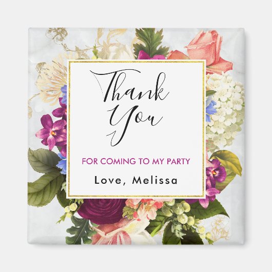 Aimant Merci de fête de fleurs d'aquarelle rose (Devant)