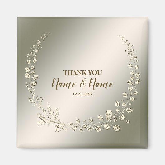 Aimant Merci de mariage Golden Floral Feuilles (Devant)