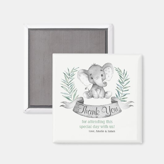 Aimant Merci d'éléphant aquarelle (Recto/Verso)