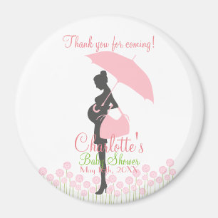 Aimant Merci D'Être Venu ! Baby shower en silhouette rose