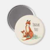 Aimant Merci d'illustration d'aquarelle renard et bébé (Recto/Verso)
