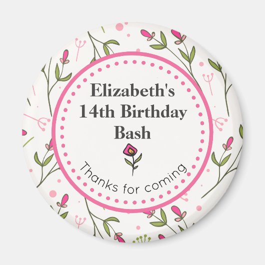 Aimant Merci Fleur sauvage rose et vert (Devant)