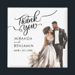 Aimant Merci Mariage Black Bride Groom Aquarelle<br><div class="desc">Célébrez l'amour et la gratitude avec cet élégant "aimant Mariage Merci" avec une étonnante aquarelle illustrant une belle mariée et mariée noire. Parfait pour garder le soin de vos invités, cet aimant allie sophistication et appréciation sincère. Les détails d'aquarelle douce ajoutent une touche de charme intemporel, en faisant un bel...</div>